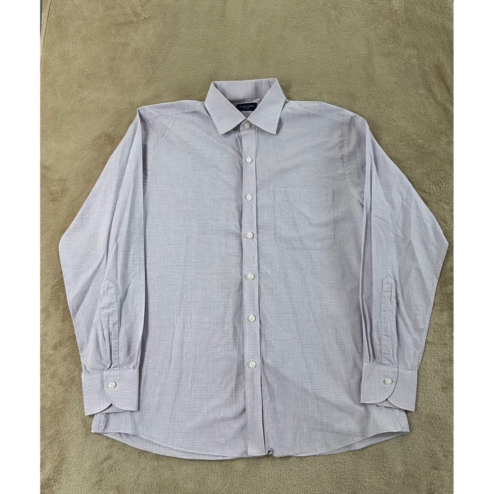 Proper Cloth Dress Shirt Men L Purple Micro Check Button Up Long Sleeve EUC